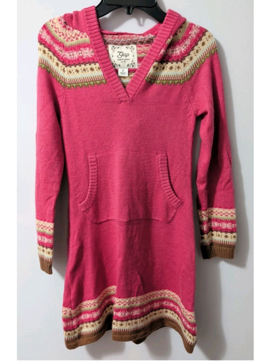 Gap Other - Gap Kids Girls Sweaterdress Size M (8) Long Sleeve Pink Fair Isle Design Hooded